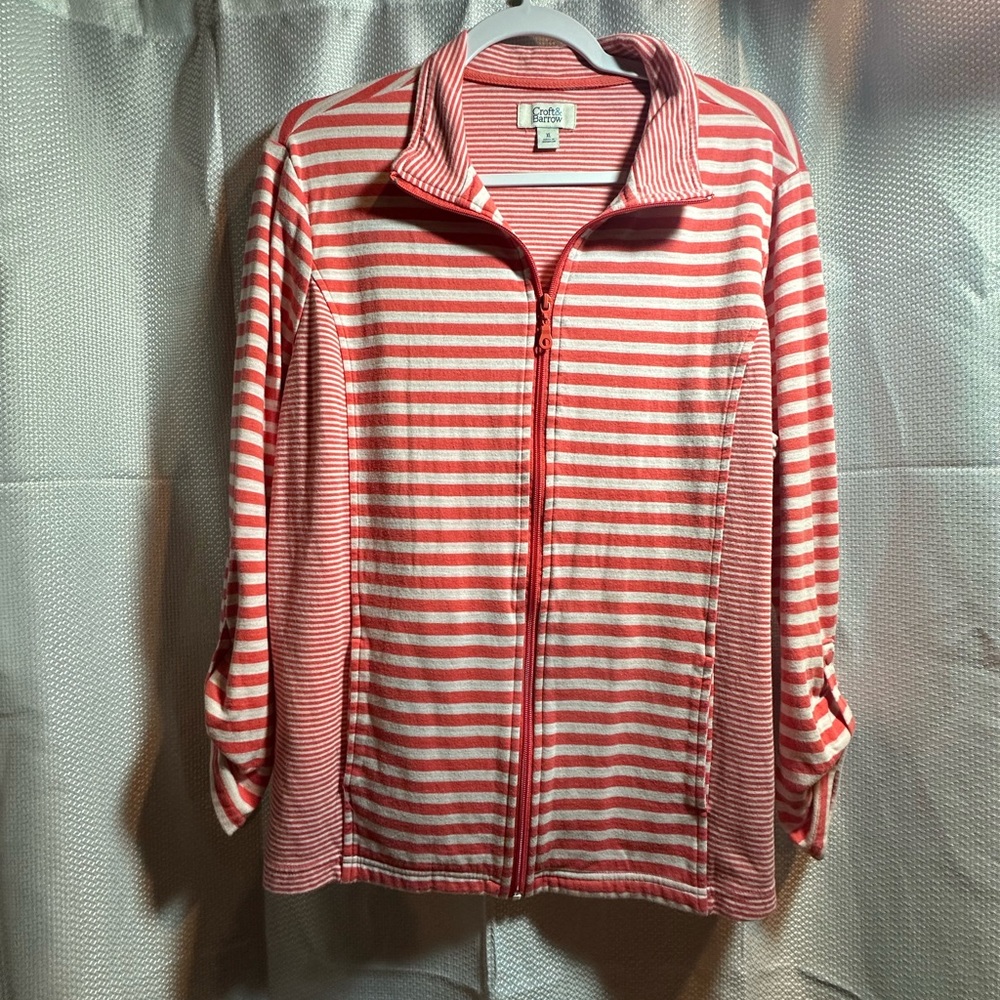 Croft & Barrow Coral & White Striped Zip Jacket | Casual Coastal Layer